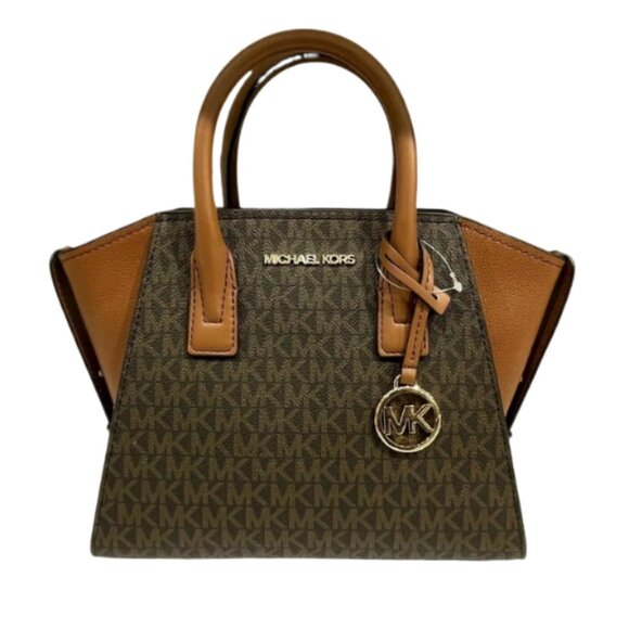 Michael Kors Handbags - MK Avril Small Top Zip MK SIGNATURE BROWN Crossbody Bag